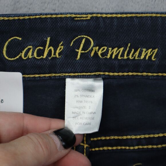 Cache Premium Jeans Womens 2 Black Bootcut Low Rise Button Stretch Denim Pants - Picture 2 of 16